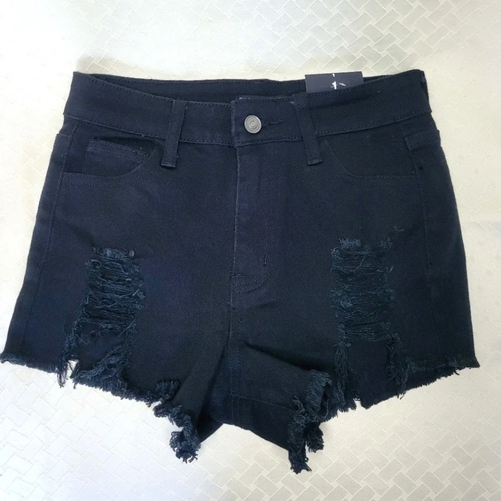 Fashion Nova black ripped distressed cutoff denim jean‎ shorts size 1